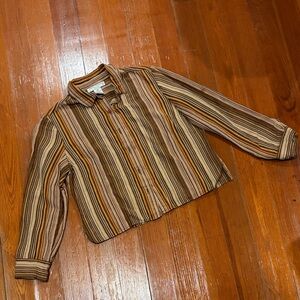 Rena Rowan Striped Button-Down Shirt in Brown, Tan & Gold